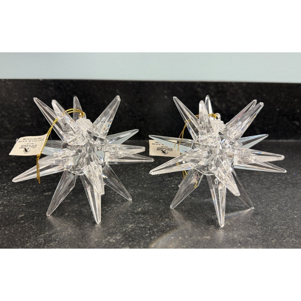 Kurt Adler Clear Acrylic‎ Moravian Star Christmas Ornaments Set of 2 4.5"